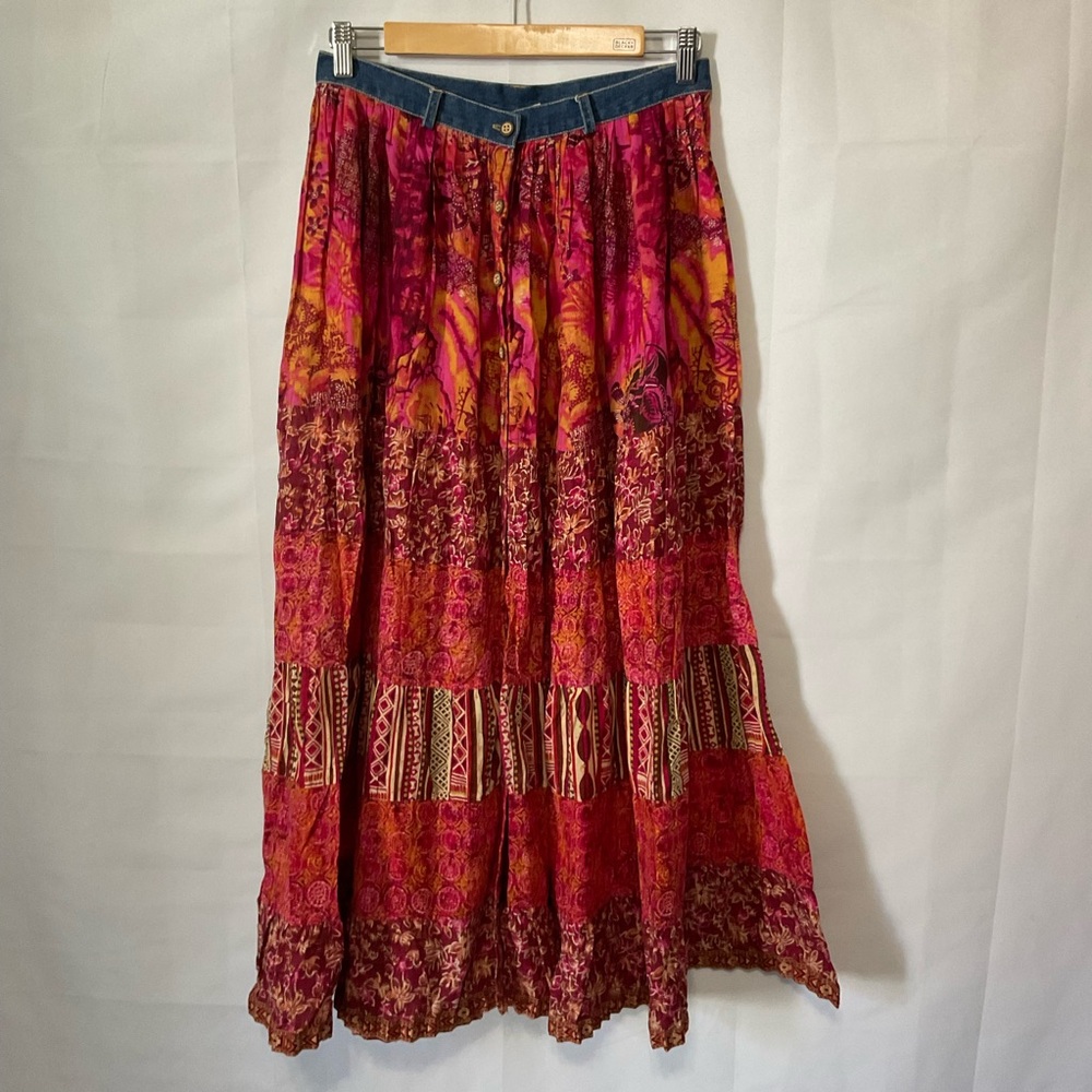 St. John's Bay Bohemian Style Button Front Tiered Maxi Skirt Size 12